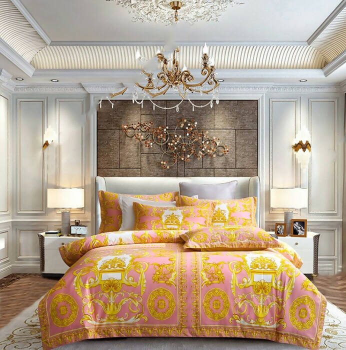 Simcho High-end Pink Cotton Luxury Printed Bedding Set