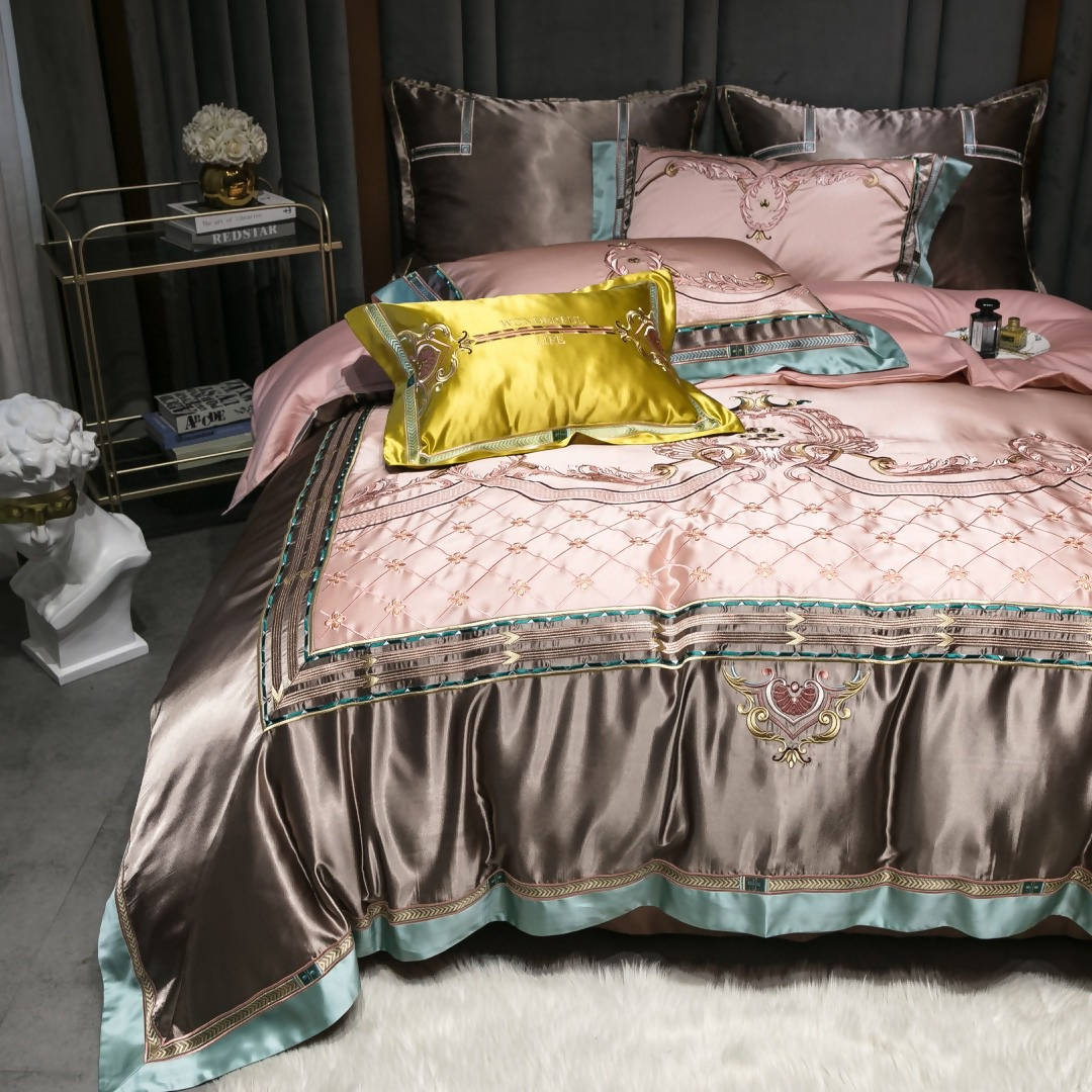 Diego Pink Silk 100% Cotton Luxurious Bedding Set