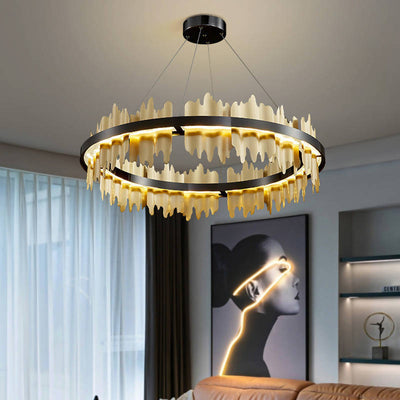 Carnaby Modern Drip Wave Gold Bar Round Chandelier