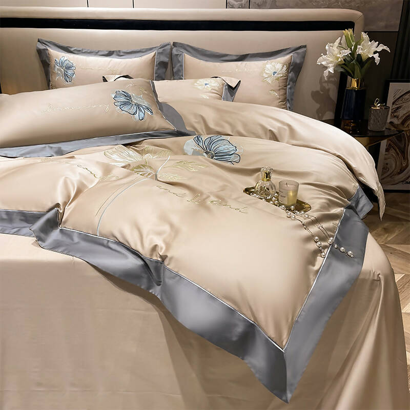 Lilybelle Cotton Flower Embroidery Luxurious Bedding Set