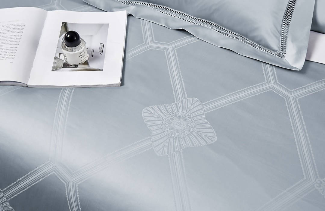Antonio Silver Blue Cotton 100%  Jacquard High-End Bedding Set