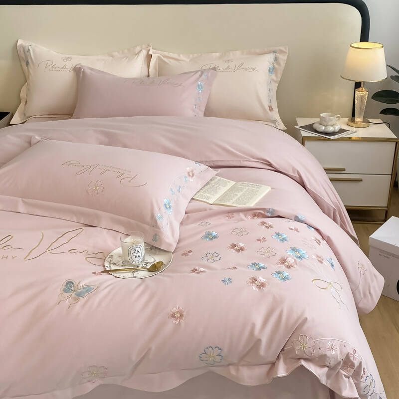 Colambanus Butterfly Princess Style Cotton High-end Embroidery Bedding Set