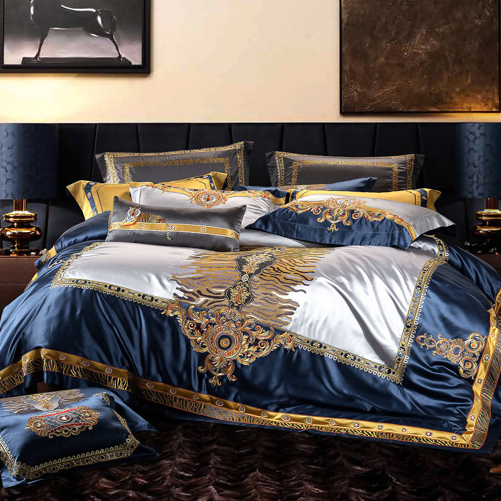 Lucas Navy Palace High-end Embroidery Luxury Bedding Set