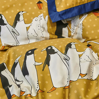 Penguin Print 100% Egyptian Cotton Four Piece Bedding Set