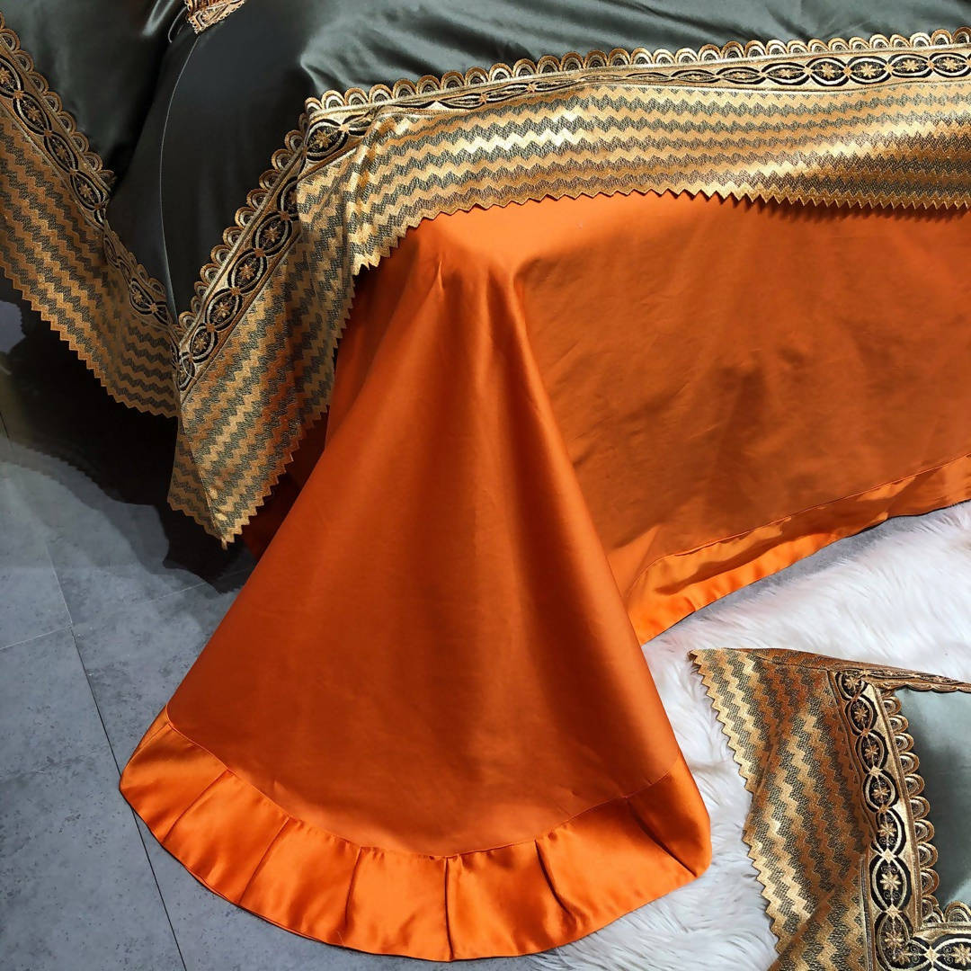 Chloe Orange Italian Lace Silk Cotton Luxury Bedding Set