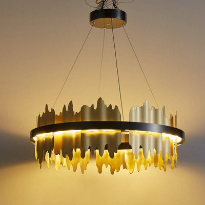 Carnaby Modern Drip Wave Gold Bar Round Chandelier