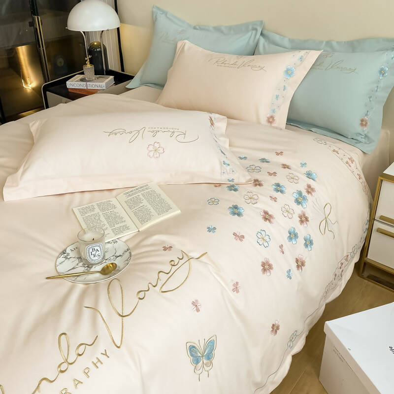 Colambanus Butterfly Princess Style Cotton High-end Embroidery Bedding Set