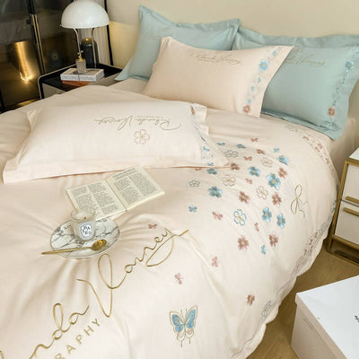 Colambanus Butterfly Princess Style Cotton High-end Embroidery Bedding Set