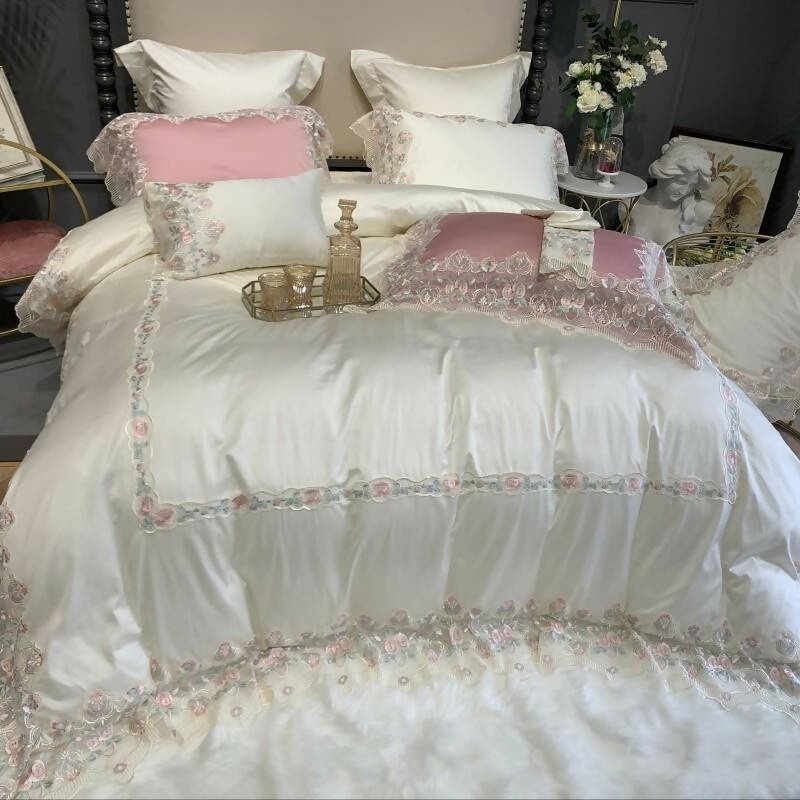 Mircea Egyptian Cotton White 1800TC High-end Lace Bedding Set