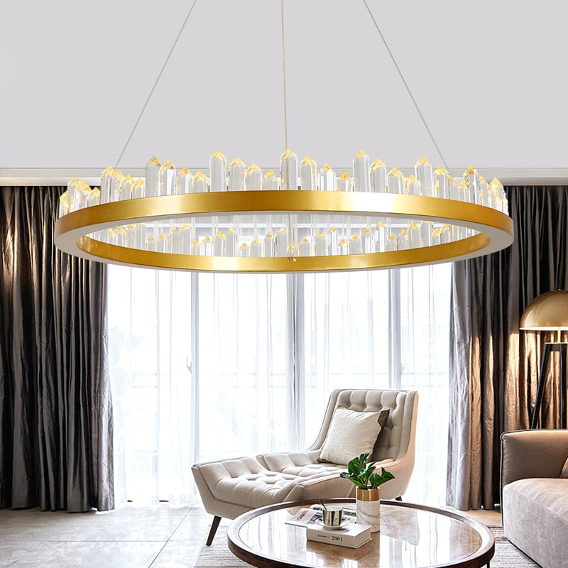 Hadrien 3D-Crystal Edge Metal Ring Chandelier