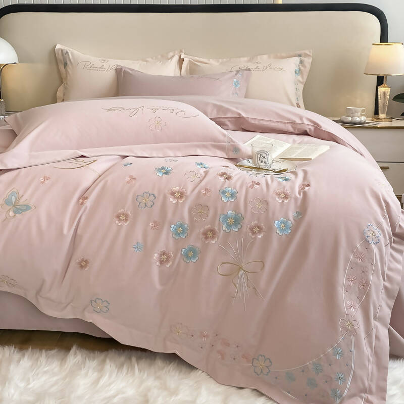 Colambanus Butterfly Princess Style Cotton High-end Embroidery Bedding Set