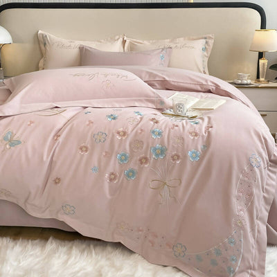 Colambanus Butterfly Princess Style Cotton High-end Embroidery Bedding Set