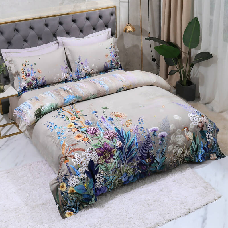 Juliana Purple Flowers 100% Egyptian Cotton Bedding Set