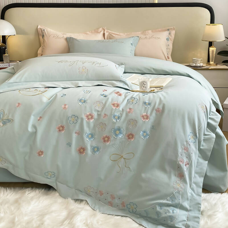 Colambanus Butterfly Princess Style Cotton High-end Embroidery Bedding Set