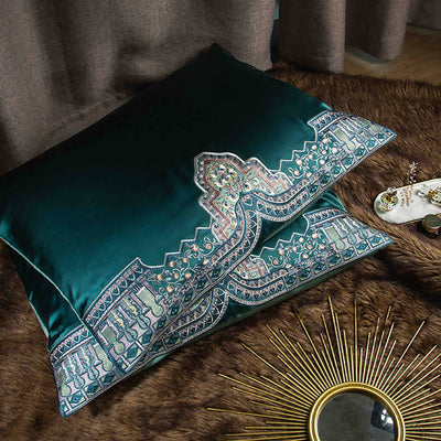 Emanuele Green Luxury Palace Embroidery Jacquard Bedding Set