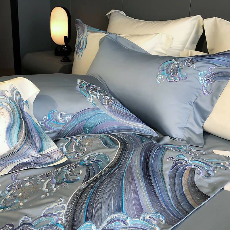 Blue Wave 100% Cotton Luxurious 4 Pieces Bedding Set