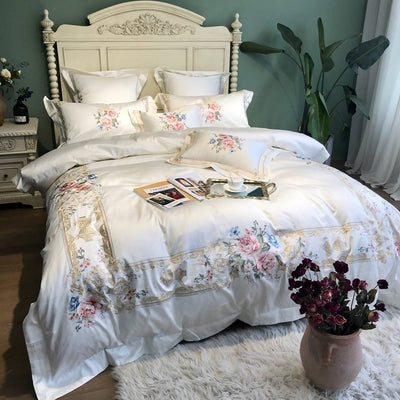 Gustavo White Cotton Princess Style Luxury Embroidery Bedding Set