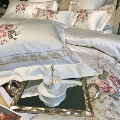 Gustavo White Cotton Princess Style Luxury Embroidery Bedding Set