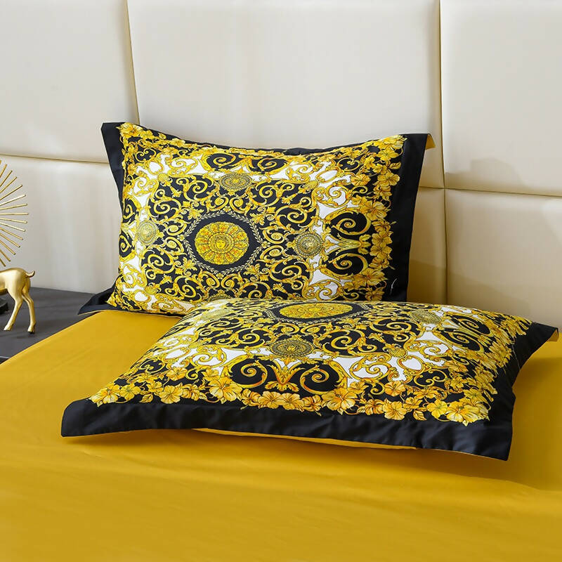 Niccolò Black Golden Luxury Cotton Home Printed Bedding Set