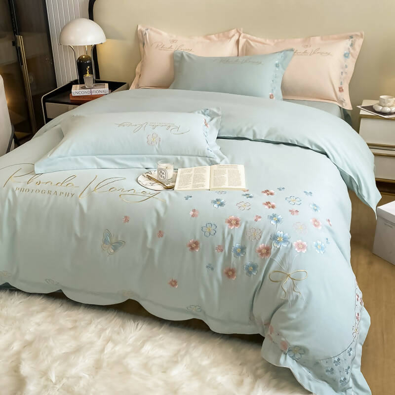 Colambanus Butterfly Princess Style Cotton High-end Embroidery Bedding Set