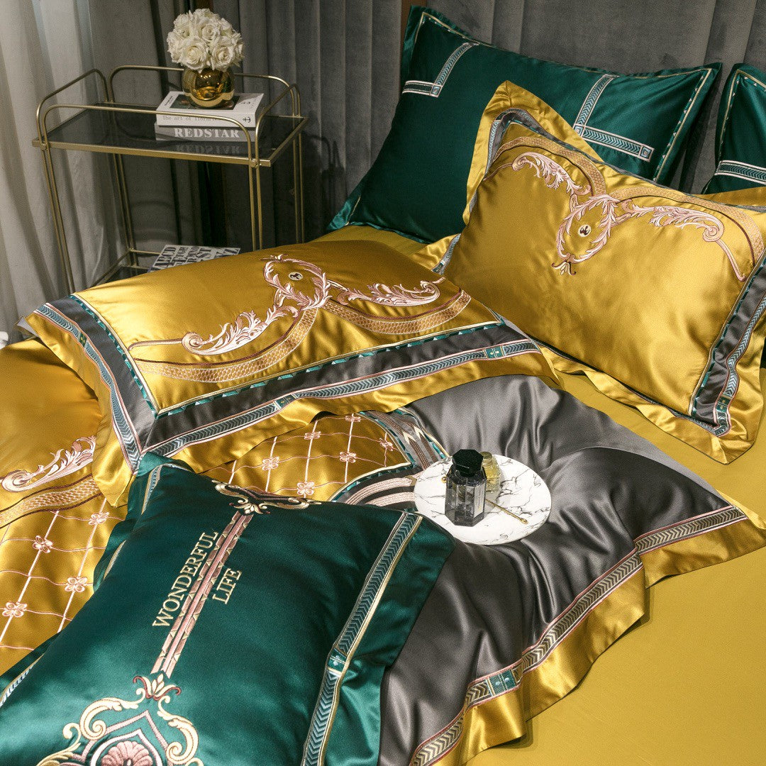 Diego Gold Silk 100% Cotton Luxurious Bedding Set