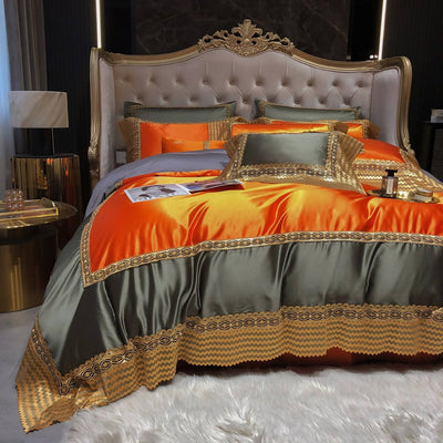 Chloe Orange Italian Lace Silk Cotton Luxury Bedding Set