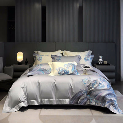 Blue Wave 100% Cotton Luxurious 4 Pieces Bedding Set