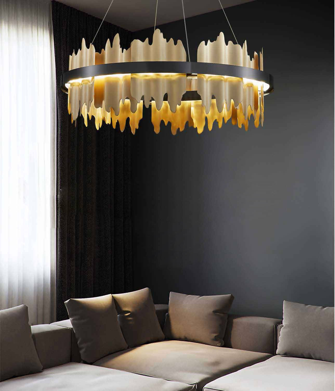 Carnaby Modern Drip Wave Gold Bar Round Chandelier