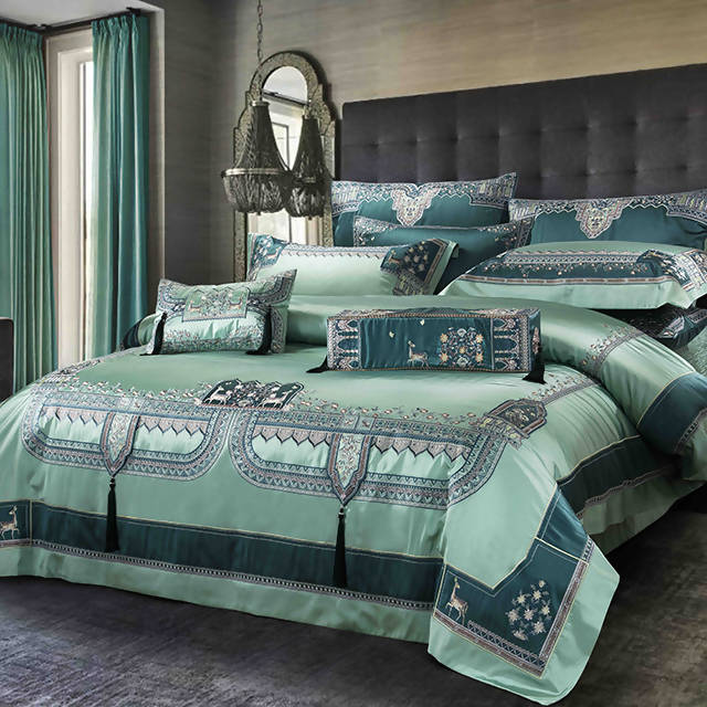 Emanuele Green Luxury Palace Embroidery Jacquard Bedding Set