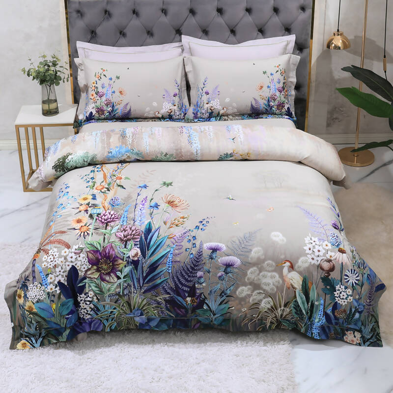 Juliana Purple Flowers 100% Egyptian Cotton Bedding Set