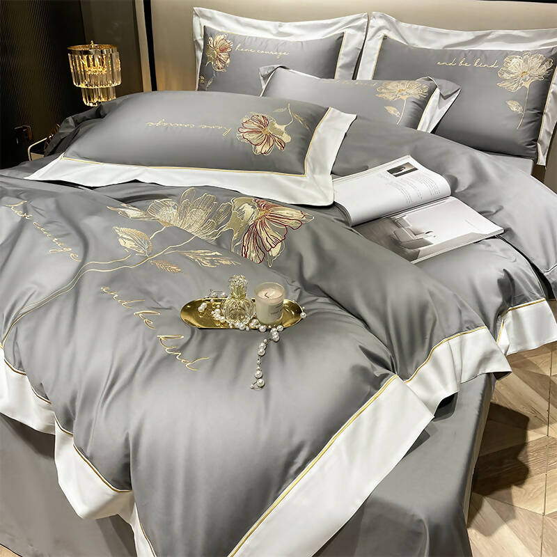 Lilybelle Cotton Flower Embroidery Luxurious Bedding Set