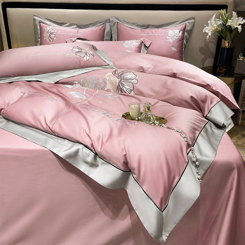 Lilybelle Cotton Flower Embroidery Luxurious Bedding Set