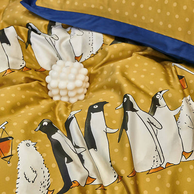 Penguin Print 100% Egyptian Cotton Four Piece Bedding Set