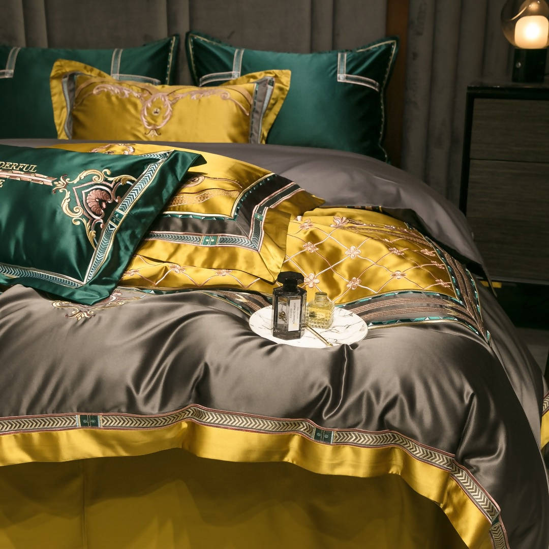 Diego Gold Silk 100% Cotton Luxurious Bedding Set