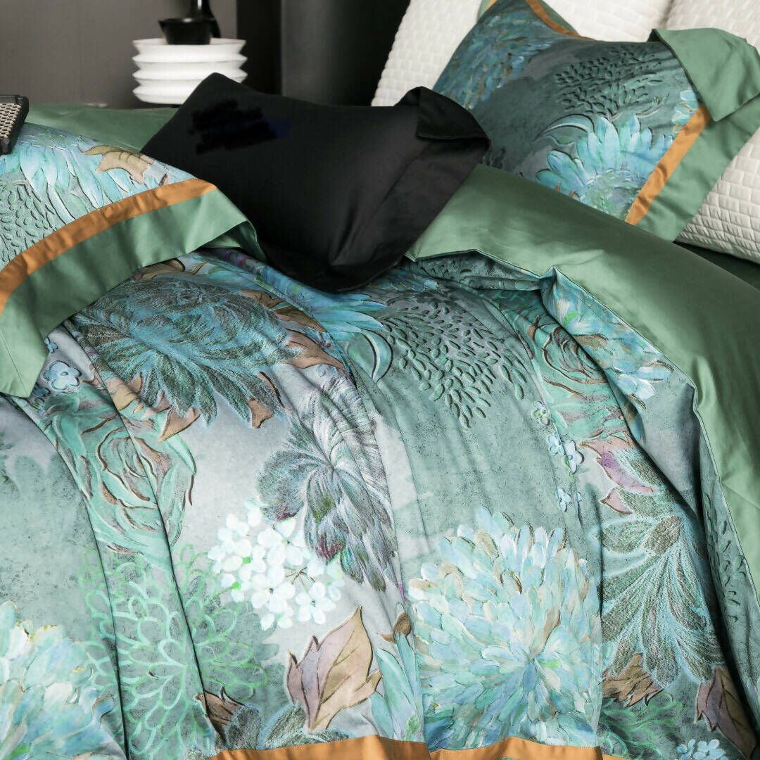 Paulina Green 100% Cotton Digital Printed Bedding Set