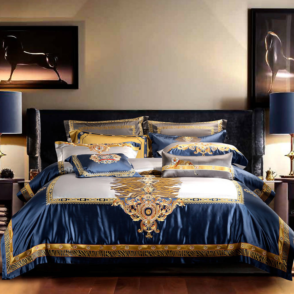 Lucas Navy Palace High-end Embroidery Luxury Bedding Set