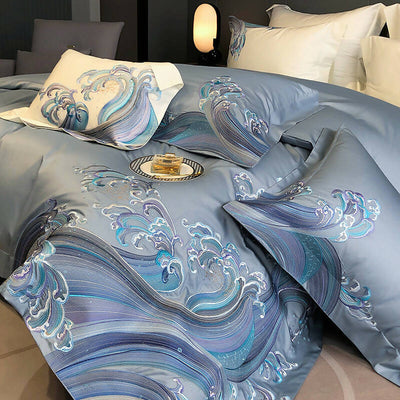 Blue Wave 100% Cotton Luxurious 4 Pieces Bedding Set