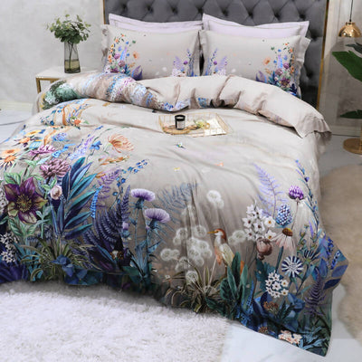 Juliana Purple Flowers 100% Egyptian Cotton Bedding Set