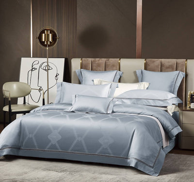 Antonio Silver Blue Cotton 100%  Jacquard High-End Bedding Set