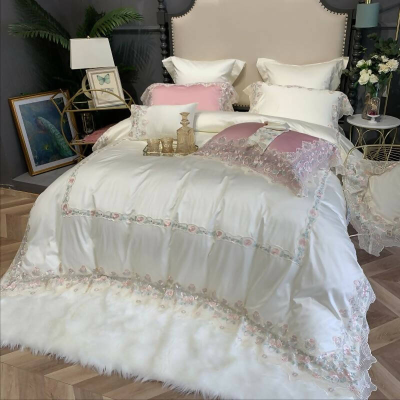 Mircea Egyptian Cotton White 1800TC High-end Lace Bedding Set