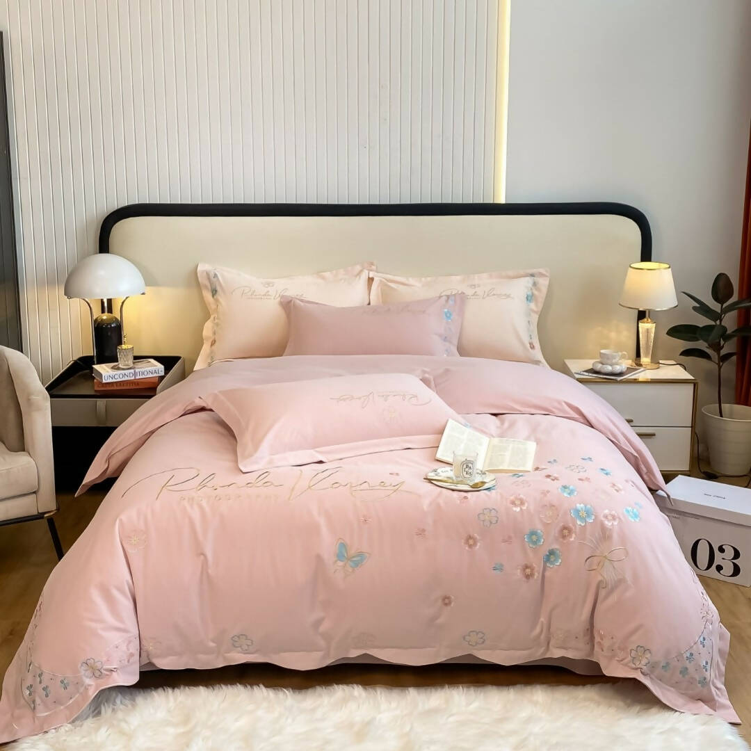 Colambanus Butterfly Princess Style Cotton High-end Embroidery Bedding Set