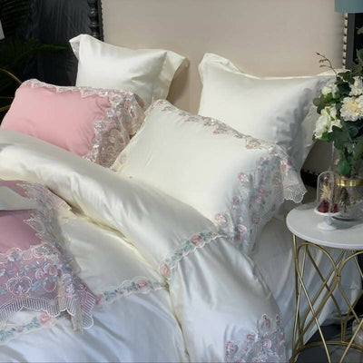 Mircea Egyptian Cotton White 1800TC High-end Lace Bedding Set