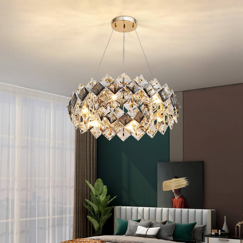 Logan Modern Gold Metal Square Cut Crystal Ring Chandelier