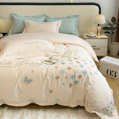 Colambanus Butterfly Princess Style Cotton High-end Embroidery Bedding Set