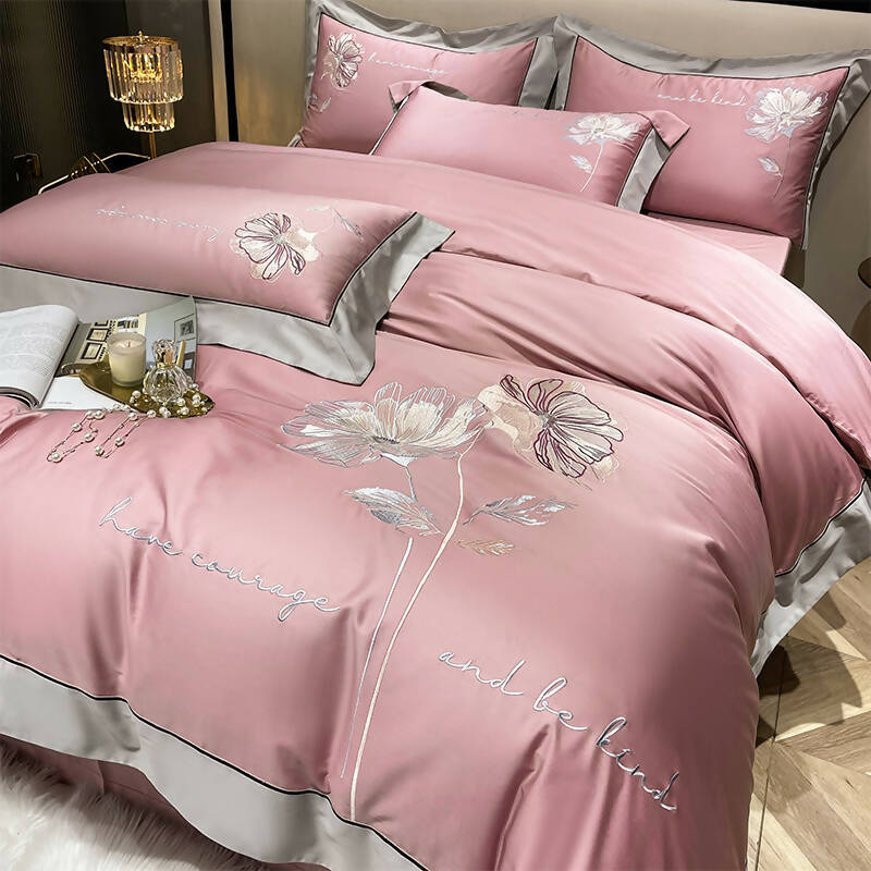 Lilybelle Cotton Flower Embroidery Luxurious Bedding Set