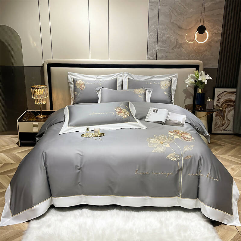 Lilybelle Cotton Flower Embroidery Luxurious Bedding Set