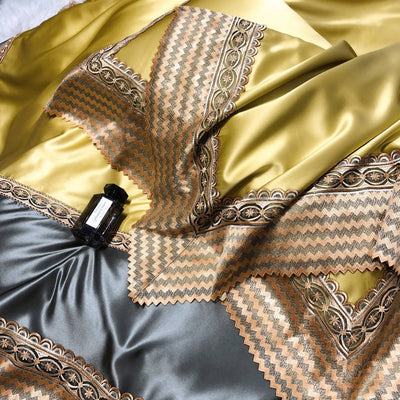 Chloe Yellow Italian Lace Silk Cotton Luxury Bedding Set