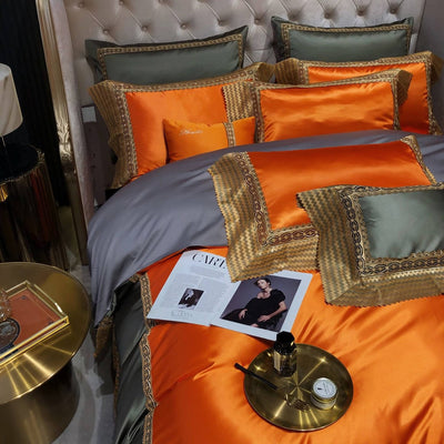 Chloe Orange Italian Lace Silk Cotton Luxury Bedding Set