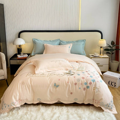 Colambanus Butterfly Princess Style Cotton High-end Embroidery Bedding Set