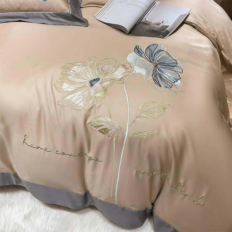 Lilybelle Cotton Flower Embroidery Luxurious Bedding Set